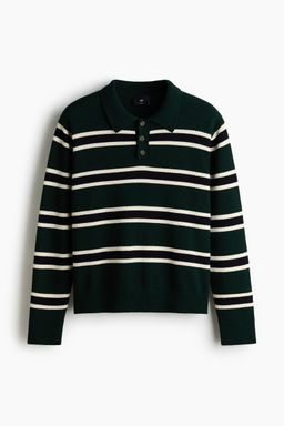 H&M - Men Green Loose Fit Knitted Polo Shirt