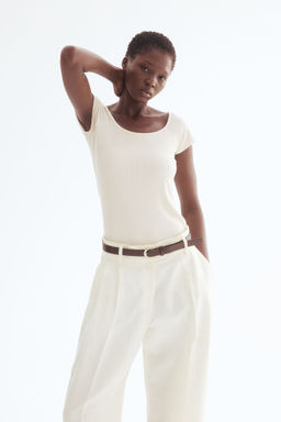 H&M - Women White Ribbed Top