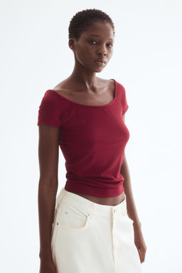 H&M - Women Red Ribbed Top