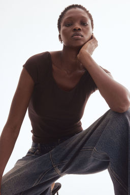 H&M - Women Brown Ribbed Top