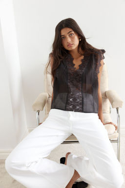 H&M - Women Grey Lace-Trimmed Vest Top