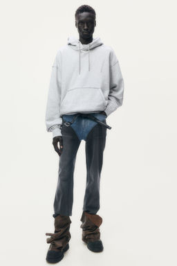 H&M - Men Grey Embroidery-Detail Hoodie