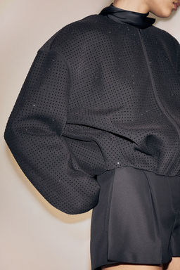 H&M - Women Black Rhinestone-Embellished Bomber Jacket