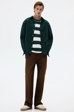 H&M - Men Green Regular Fit Linen-Blend Shirt