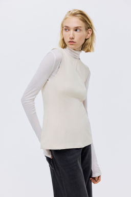 H&M - Women Beige Ponte Di Roma Peplum Top