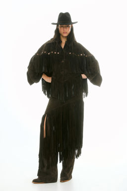 H&M - Women Brown Fringed Suede Cape Jacket (One Size)