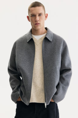 H&M - Men Grey Regular-Fit Wool-Blend Overshirt