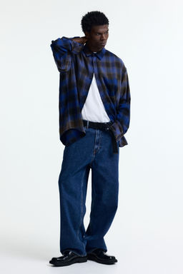 H&M - Men Blue Relaxed Fit Cotton-Blend Shirt