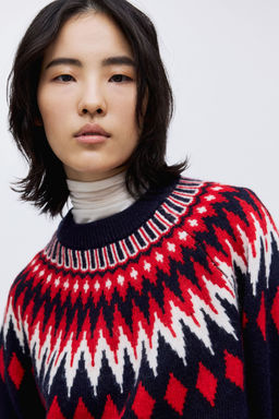 H&M - Women Blue Jacquard-Knit Jumper