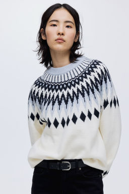 H&M - Women White Jacquard-Knit Jumper