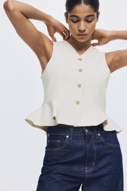 H&M - Women White V-Neck Peplum Waistcoat