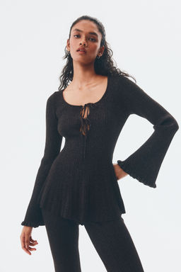 H&M - Women Brown Shimmering Rib-Knit Top