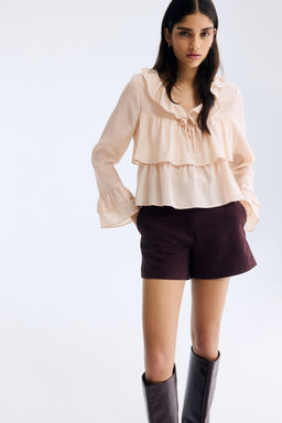 H&M - Women Beige Frill-Trimmed Blouse