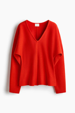 H&M - Women Red Knitted V-Neck Top