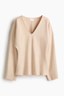H&M - Women Beige Knitted V-Neck Top