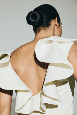 H&M - Women White Flounce-Trimmed V-Neck Top