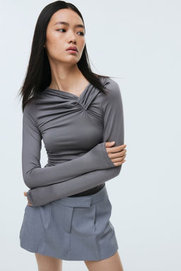 H&M - Women Grey Twist-Detail Top