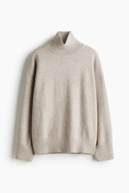 H&M - Women Beige Oversized Turtleneck Jumper