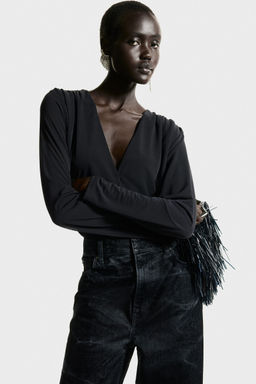 H&M - Women Black Draped V-Neck Thong Body