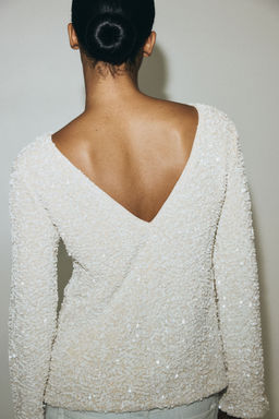 H&M - Women White Sequined Top