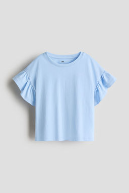 H&M - Girls Blue Flutter-Sleeve Cotton Top