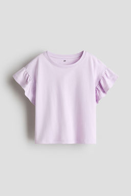 H&M - Girls Purple Flutter-Sleeve Cotton Top
