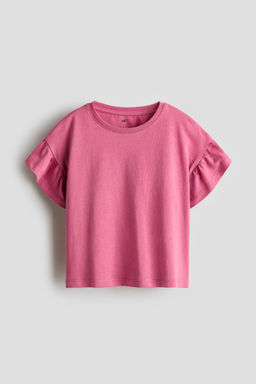 H&M - Girls Pink Flutter-Sleeve Cotton Top
