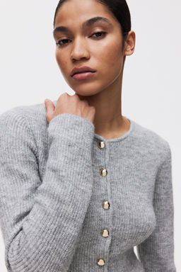 H&M - Women Grey Rib-Knit Peplum Cardigan
