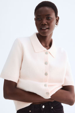 H&M - Women Pink Short-Sleeved Collared Cardigan