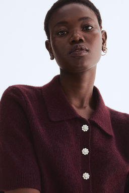 H&M - Women Red Short-Sleeved Collared Cardigan