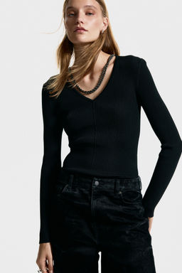 H&M - Women Black Chain-Detail Top
