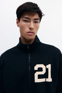 H&M - Men Black Loose Fit Zip-Top Sweatshirt