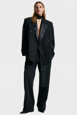 H&M - Women Black Double-Breasted Tuxedo Blazer