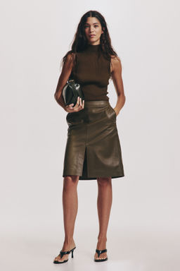 H&M - Women Brown Rib-Knit Turtleneck Top