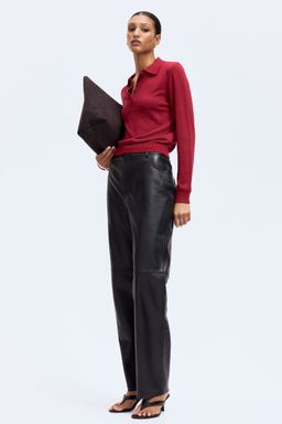 H&M - Women Red Fine-Knit Polo Shirt