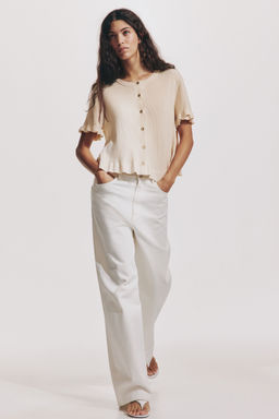 H&M - Women Beige Frill-Trimmed Cardigan