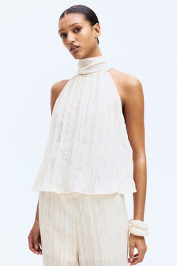 H&M - Women Beige Tie-Neck Top