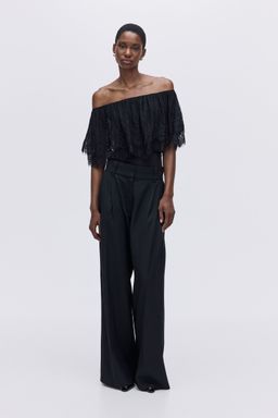 H&M - Women Black Flounced Off-The-Shoulder Body