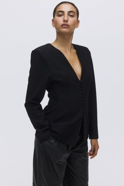 H&M - Women Black Collarless Hourglass Blazer