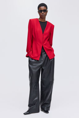 H&M - Women Red Collarless Hourglass Blazer
