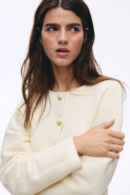 H&M - Women Beige Rib-Knit Cardigan