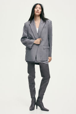 H&M - Women Grey Bead-Embellished Blazer