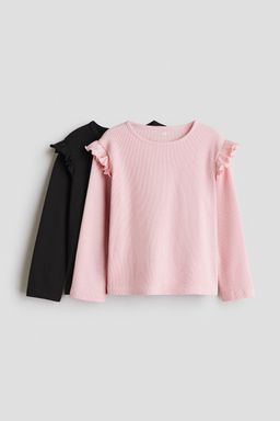 H&M - Girls 2-Pack Frill-Trimmed Jersey Tops