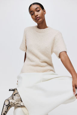 H&M - Women White Boucla -Knit T-Shirt