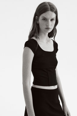 H&M - Women Black Cap-Sleeved Top