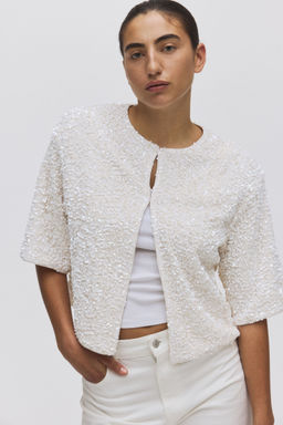 H&M - Women White Sequined Cardigan