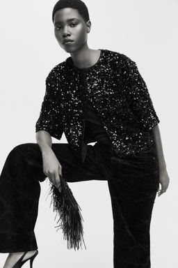H&M - Women Black Sequined Cardigan