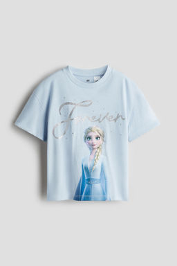 H&M - Girls Blue Printed Cotton T-Shirt