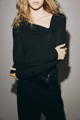 H&M - Women Black Draped Viscose-Blend Top