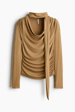 H&M - Women Beige Draped Scarf-Detail Top